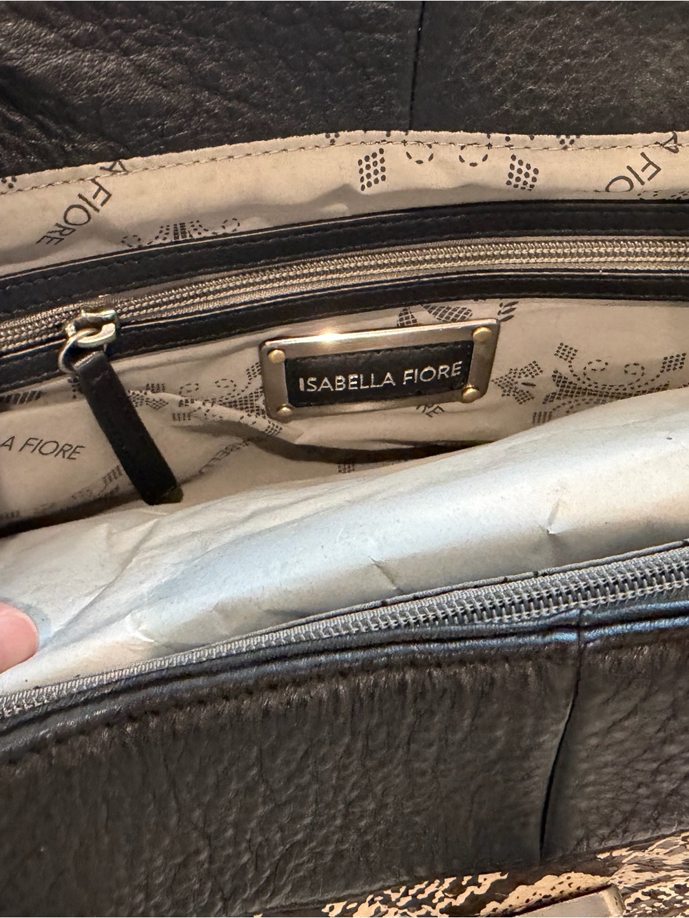 Isabella Fiore Black and Cream Python-Print Top-Handle Satchel - Picture 9 of 13